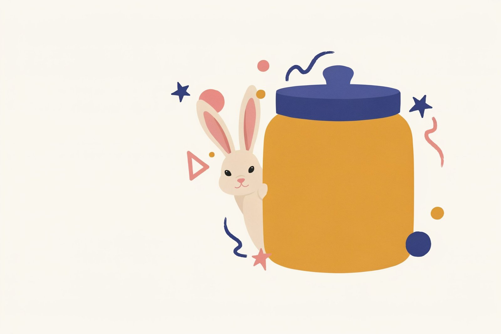 Illustration of a rabbit peeking from behind a big mustard jar